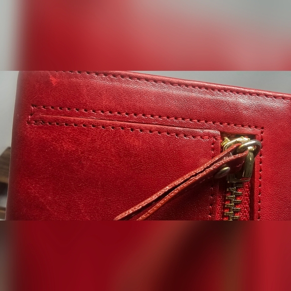 Tusk Classic Long Slim Red Leather Bifold Wallet Purple Tan Interior Credit Card - Picture 7 of 16